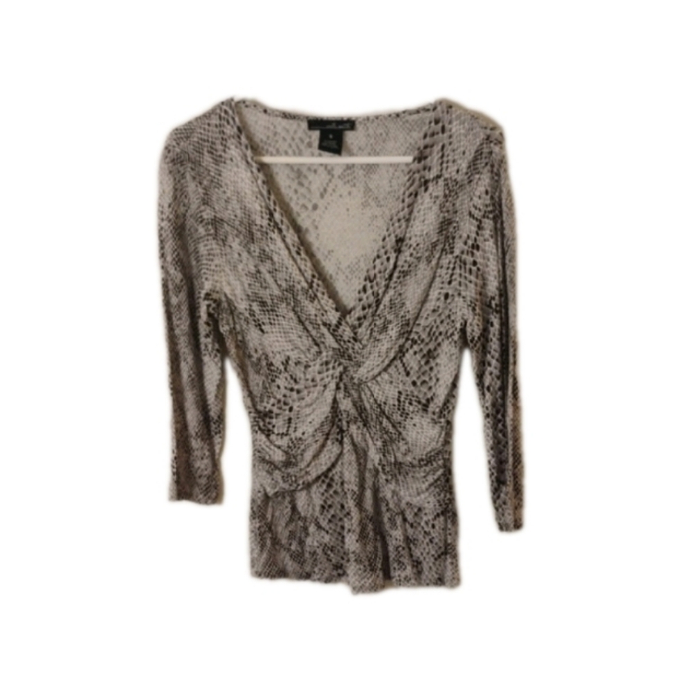 Willie Smith Snake Print Twist Front Top Black Gray Blouse Size Small
